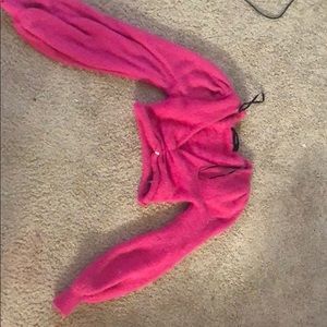 Hot Pink Fuzzy Crop Sweater